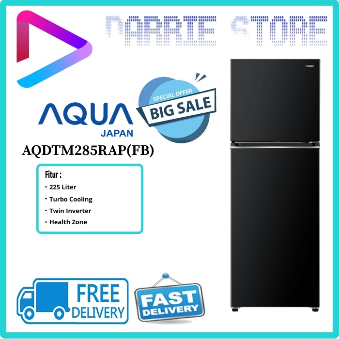 AQUA AQR-DTM285RAP(FB) Kulkas 2 Pintu 225 Liter Twin Inverter Flash Black