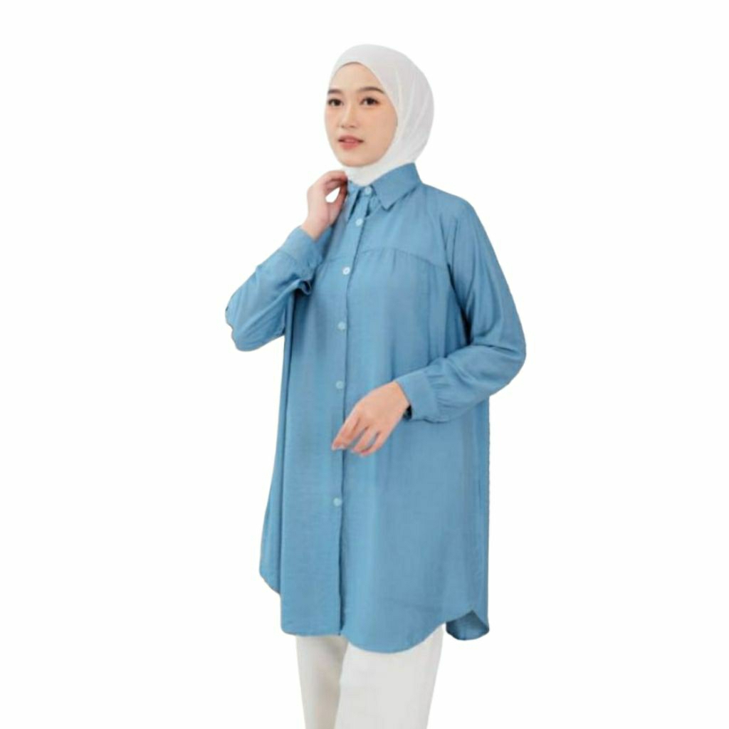 Tunik Jumbo Rempel Dada, Kemeja Tunik Kancing Lepas, Tunik Long Model Korean Style