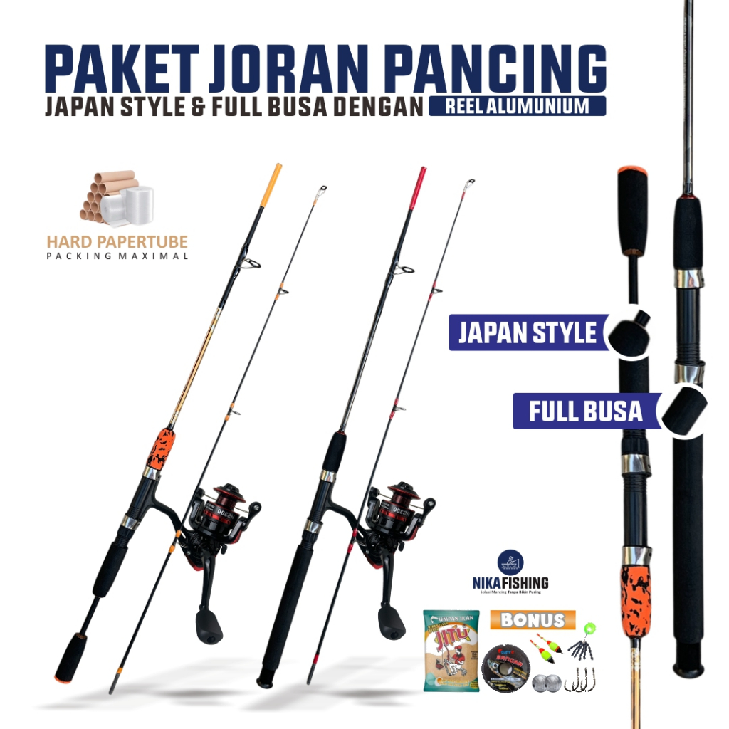 Set Joran Pancing Siap Pakai Daido Shikari Japan Style Full Handle 16kg dan Reel Alumunium Bonus Tas