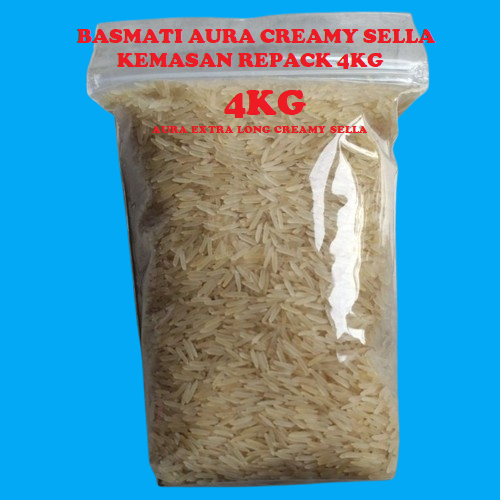 

Beras basmati AURA Extra Long Creamy Sella Kemasan Repack 4kg Best Quality