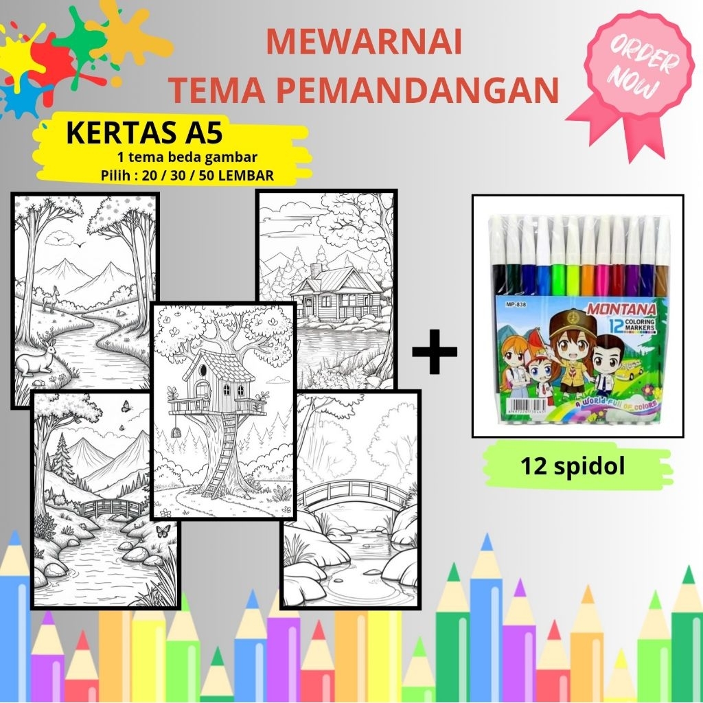 

KERTAS MEWARNAI HEWAN, PEMANDANGAN, KARTUN KARAKTER, UPIN IPIN, KUROMI, LOTSO, JUMBO DLL (A5) BANYAK PILIHAN TEMA