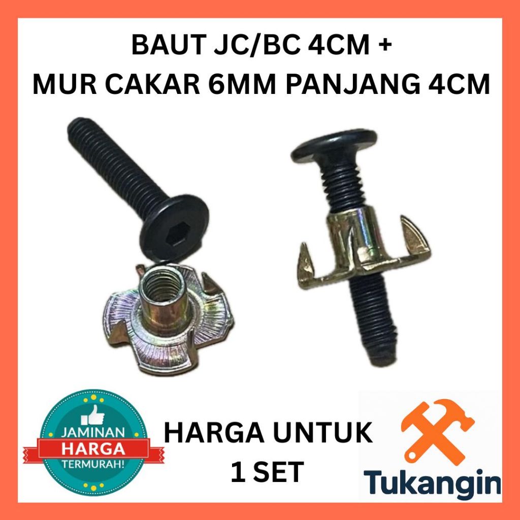 Baut JC / BC 4CM + Mur Cakar 6MM Fan & Heatsink | Set Baut Mur Furniture Kayu Rak Speaker Heat Fan
