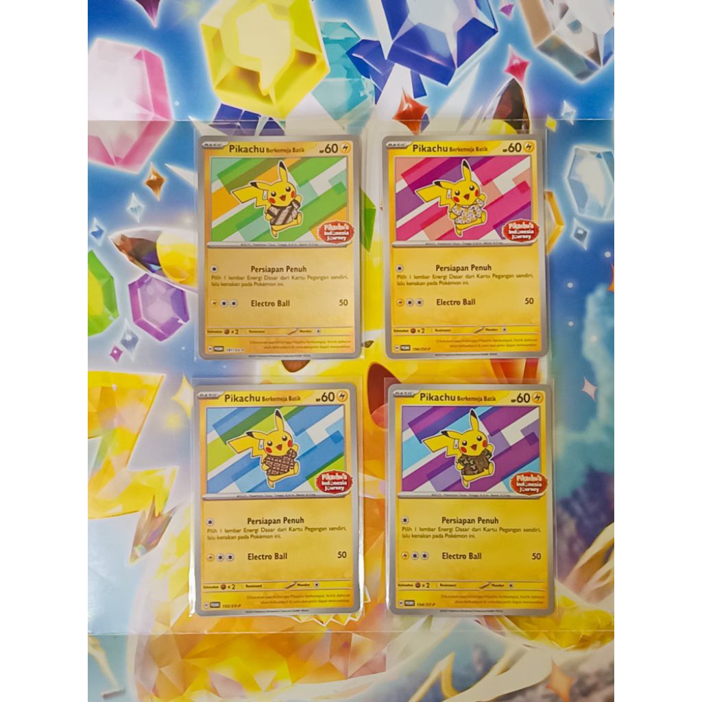 Kartu TCG Pokemon Pikachu Berkemeja Batik Set 4pcs (V1 holo foil)