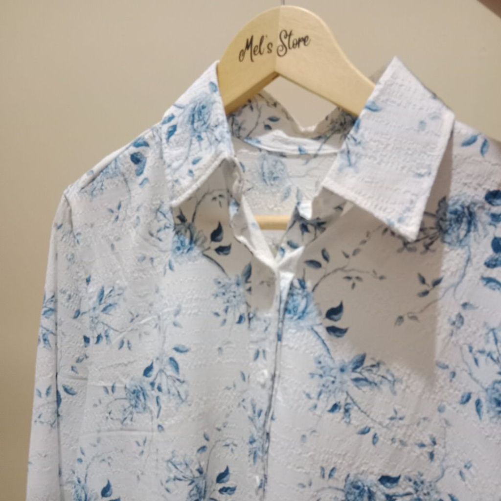 blouse crinkle motif bunga timbul