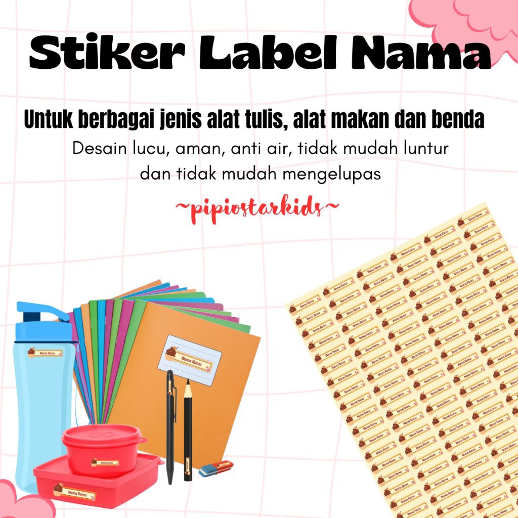 

STIKER LABEL NAMA ANTI AIR | STIKER ALAT TULIS | STIKER ALAT MAKAN | STIKER BENDA | CUSTOM NAMA | ISI 100