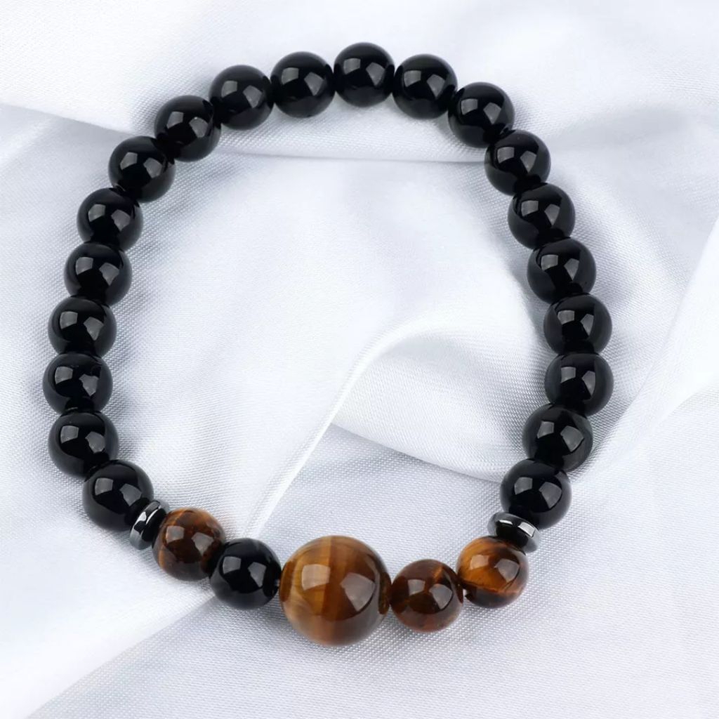 Gelang batu Balck Jade kombinasi Tiger eye bio magnetic pria dan wanita original feng shui