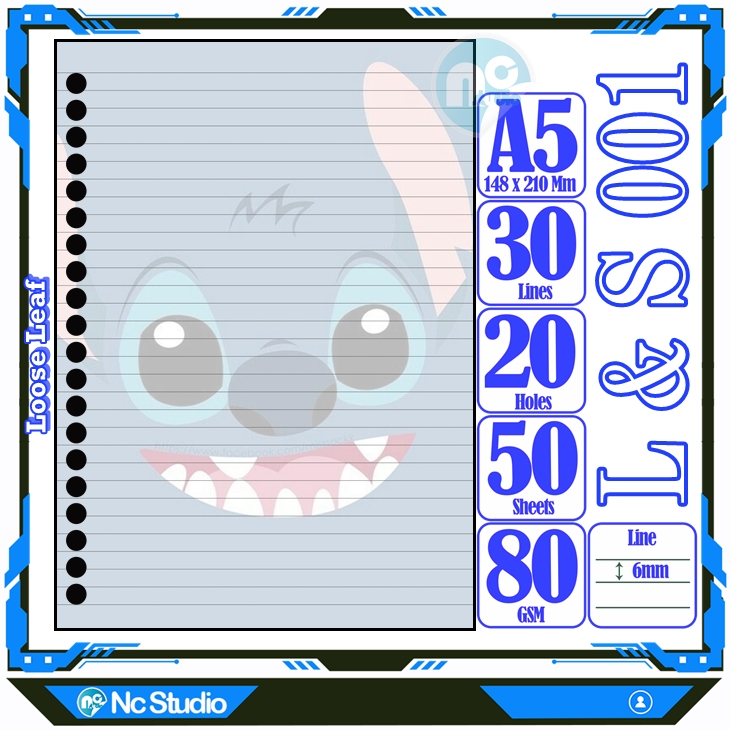 

Loose leaf Kertas binder A5 Isi 50 Lembar Polos karakter Lilo & Steach kartun lucu autestic autestik Estetik Buku Refil isi ulang lucu warna warni bergambar garis Repil Vol-3