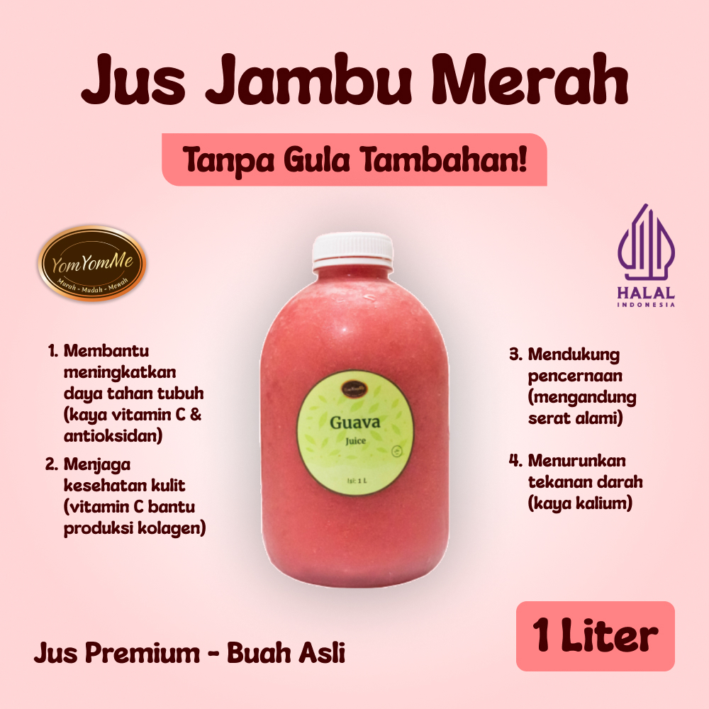 

YomYomMe Jus Jambu - 1 Liter - Guava Juice - Kental, Segar, Murni, Tanpa Gula Tambahan