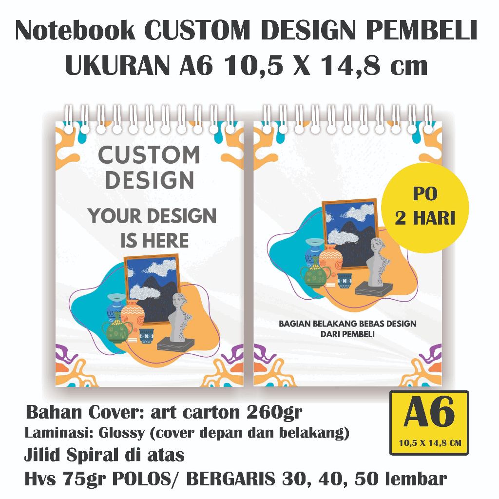 

NOTEBOOK/NOTES A6 COSTUM (SPIRAL ATAS) POLOS/GARIS