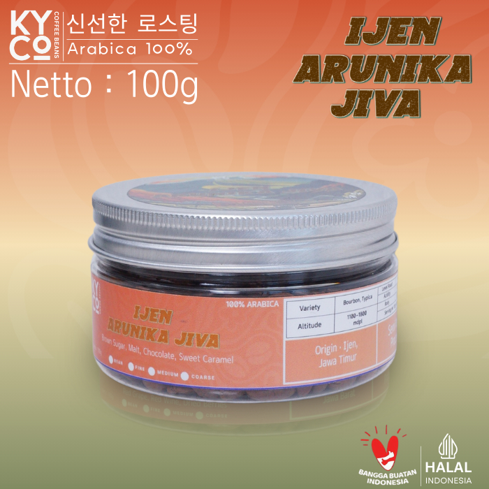 

Biji Kopi Arabika Ijen Arunika Jiva 100 gram - Arabika Semi wash Grade 1 | Roast Beans | Brewing | Medium Roast | Fillter | Blend Kopi | Kiyowo Coffee Roastery