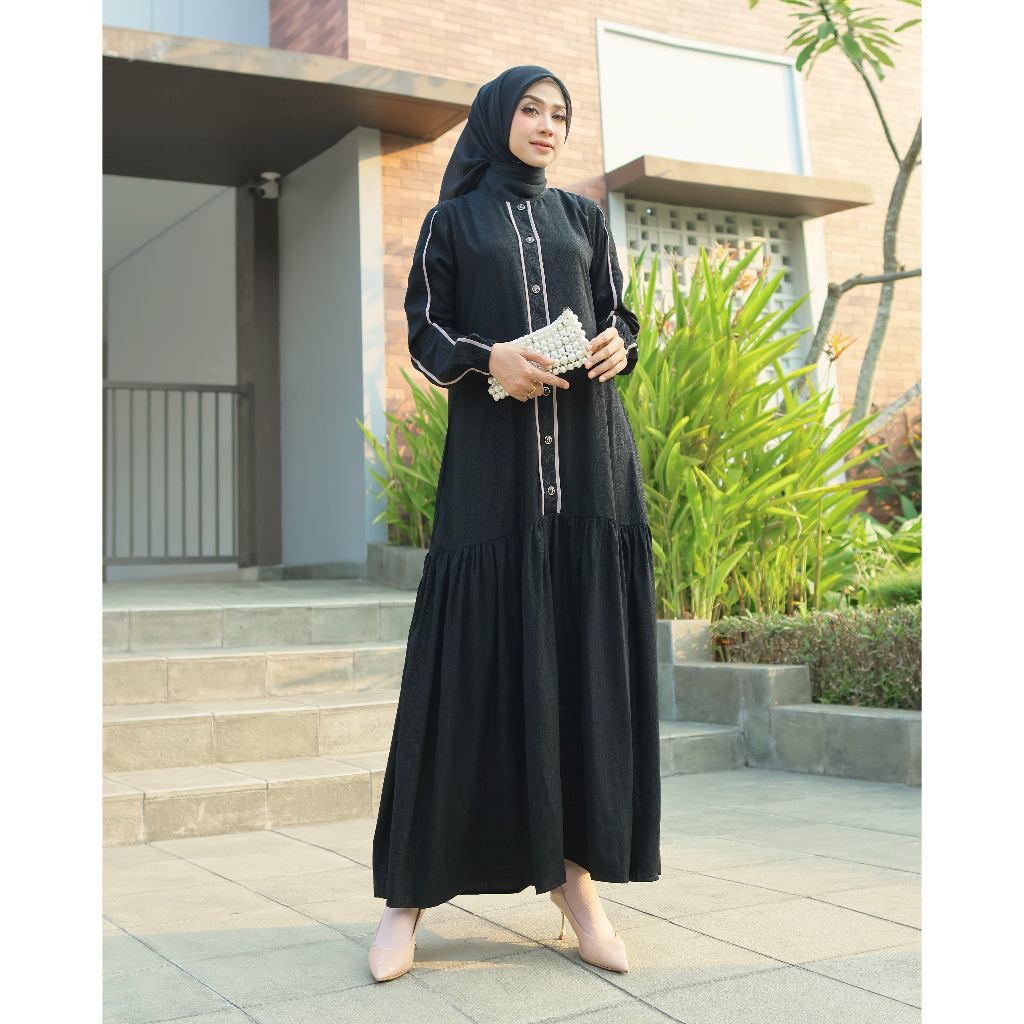 FS Gamis Abaya Jetblack full Embos Premium