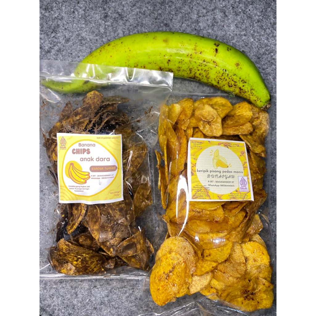 

kripik pisang pedas manis dan banana chips coklat lumer dan original