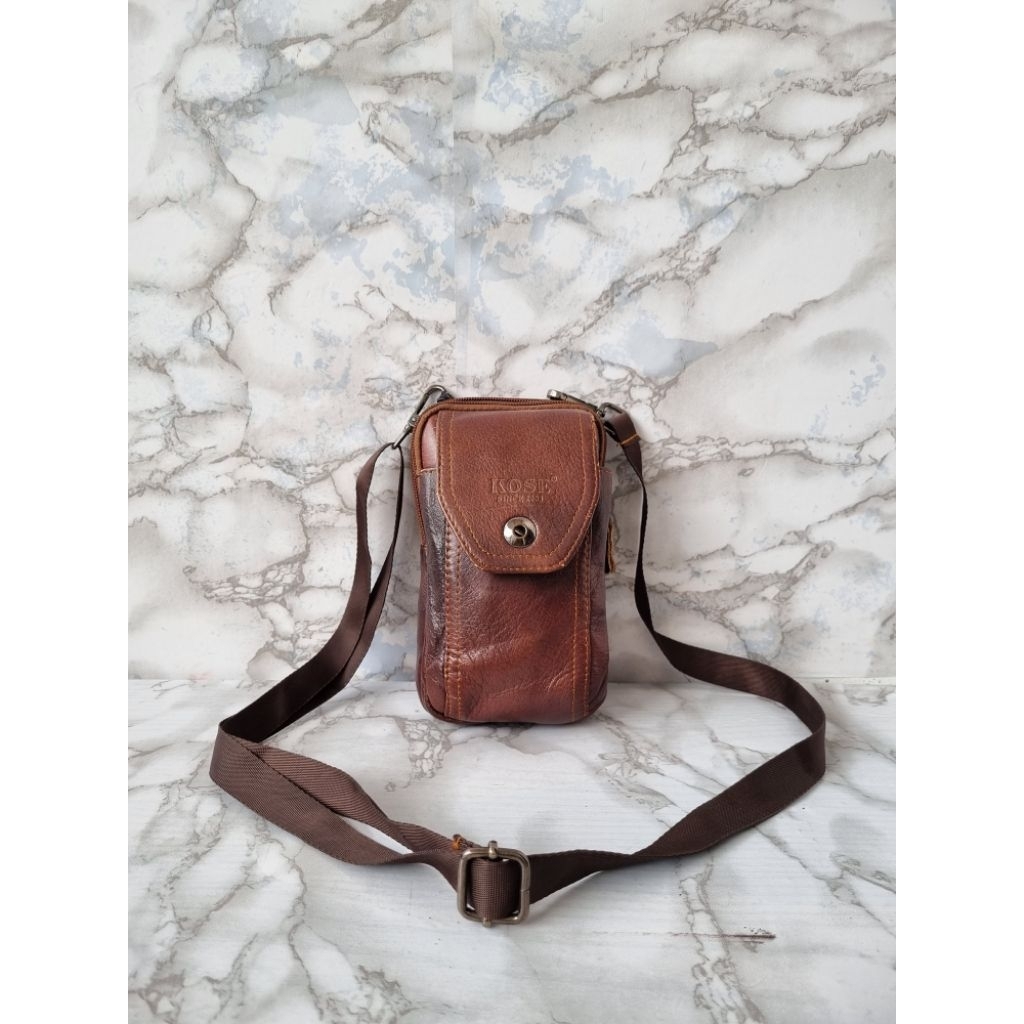 TAS SLING HP PRIA KULIT ASLI JACK KEVIN ITALY COKLAT / TAS SELEMPANG KECIL PRIA KULIT ASLI