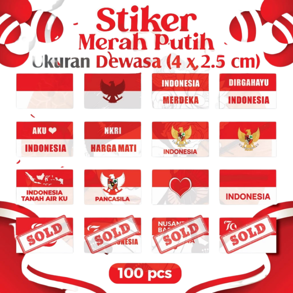 

Stiker Pipi Merah Putih 100 Pcs / Sticker Bendera Pipi / Stiker Tempel Pipi / Ukuran Besar Dewasa