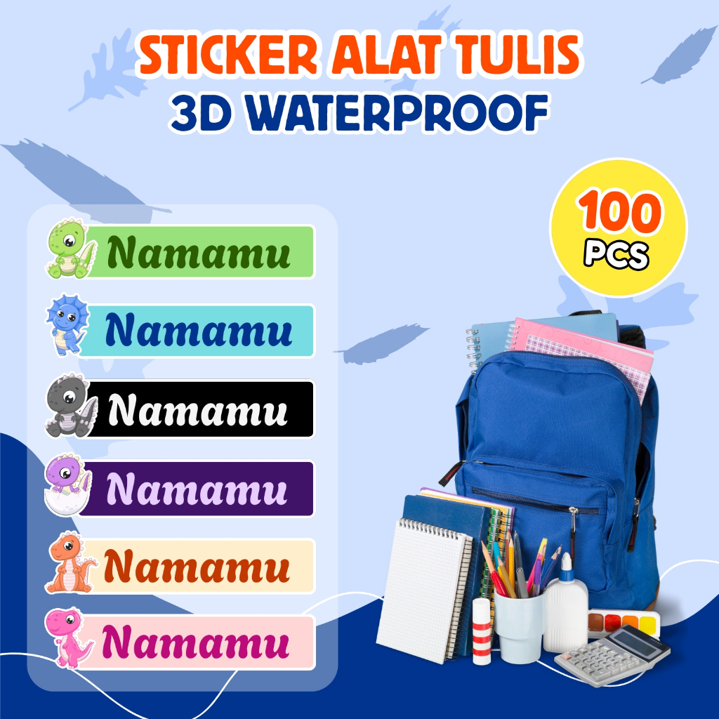 

100Pcs Sticker Custom Nama Piring Sendok Botol Barang Perabotan Stiker Ajaib Waterproof Timbul Label