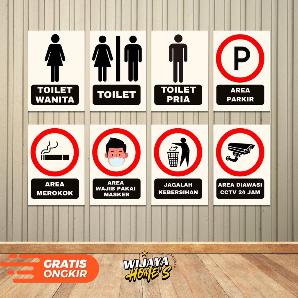 Sign peringatan plakat pemberitahuan sign board 15x20CM bahan mdf 6mm pajangan toilet sampah cctv