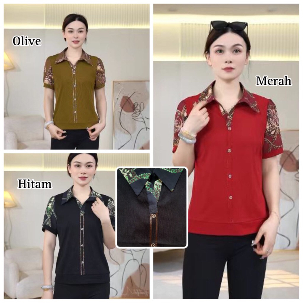 BILLENSHOP - KAOS IMPORT WANITA MODEL KERAH MOTIF