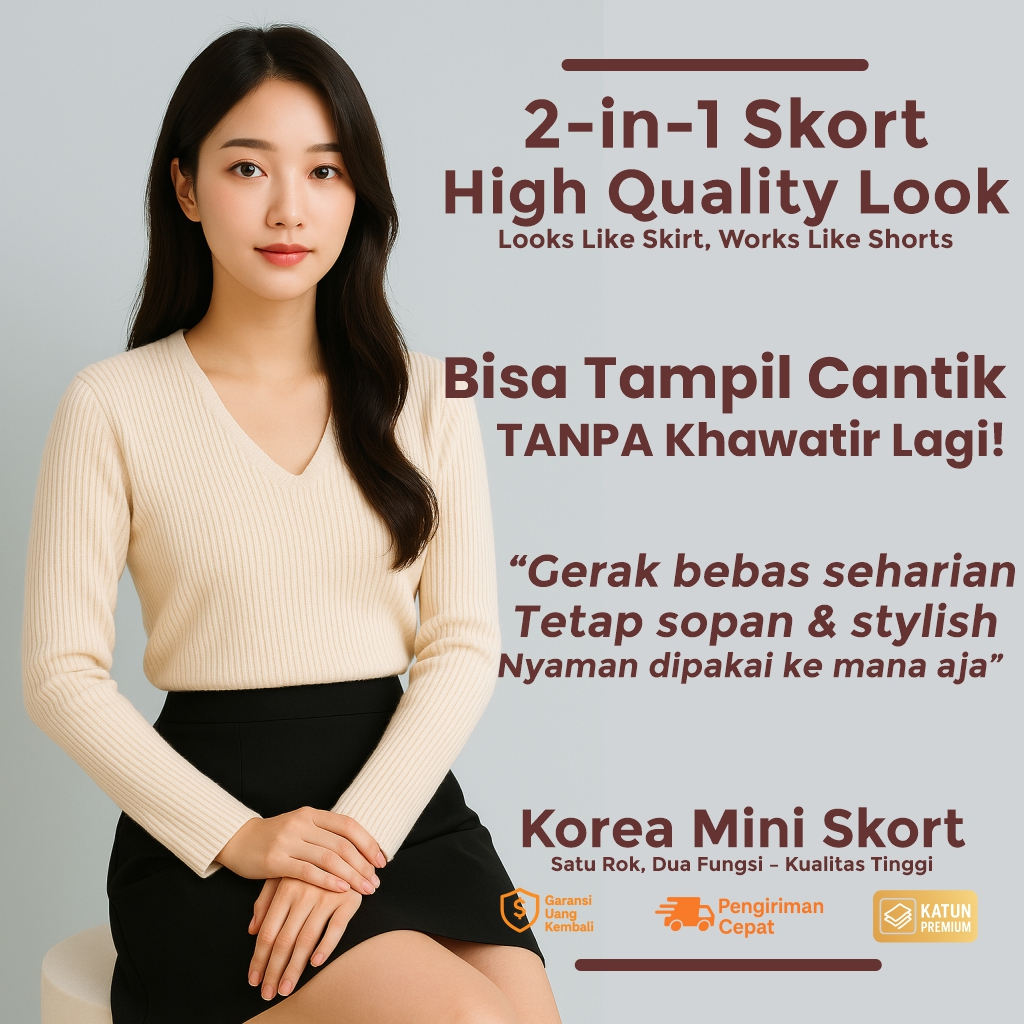 BIG PROMO SKORT WANITA JUMBO XXL XXXL - CELANA ROK KOREA HIGHWAIST TEBAL ADEM DAILY & KANTORAN
