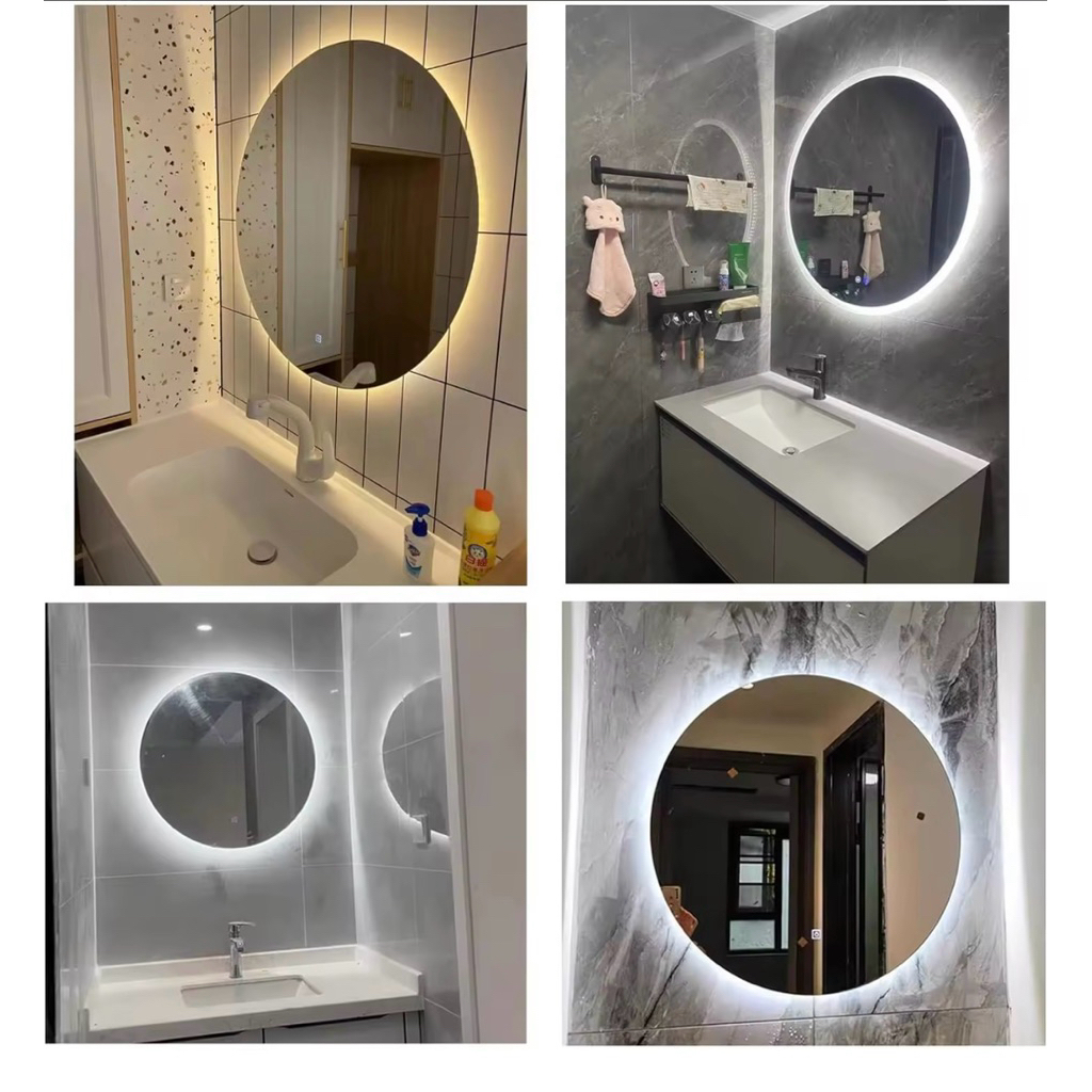 Cermin Bulat LED Strip  (Free Packing Kayu) Kaca Cermin Lampu Aesthetic/ LED Lamp/ Wastafel Mirror L