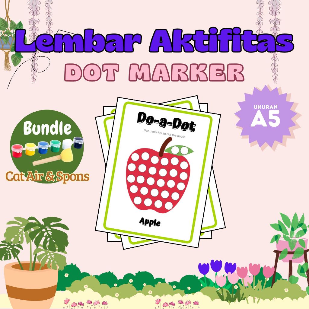 Lembar Aktifitas Anak TK PAUD Worksheet Dot Painting Marker Kertas Ukuran A5