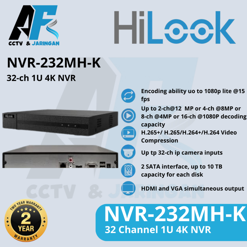 NVR HILOOK by Hikvision NVR 32 Channel NVR-232MH-K Up To 12MP