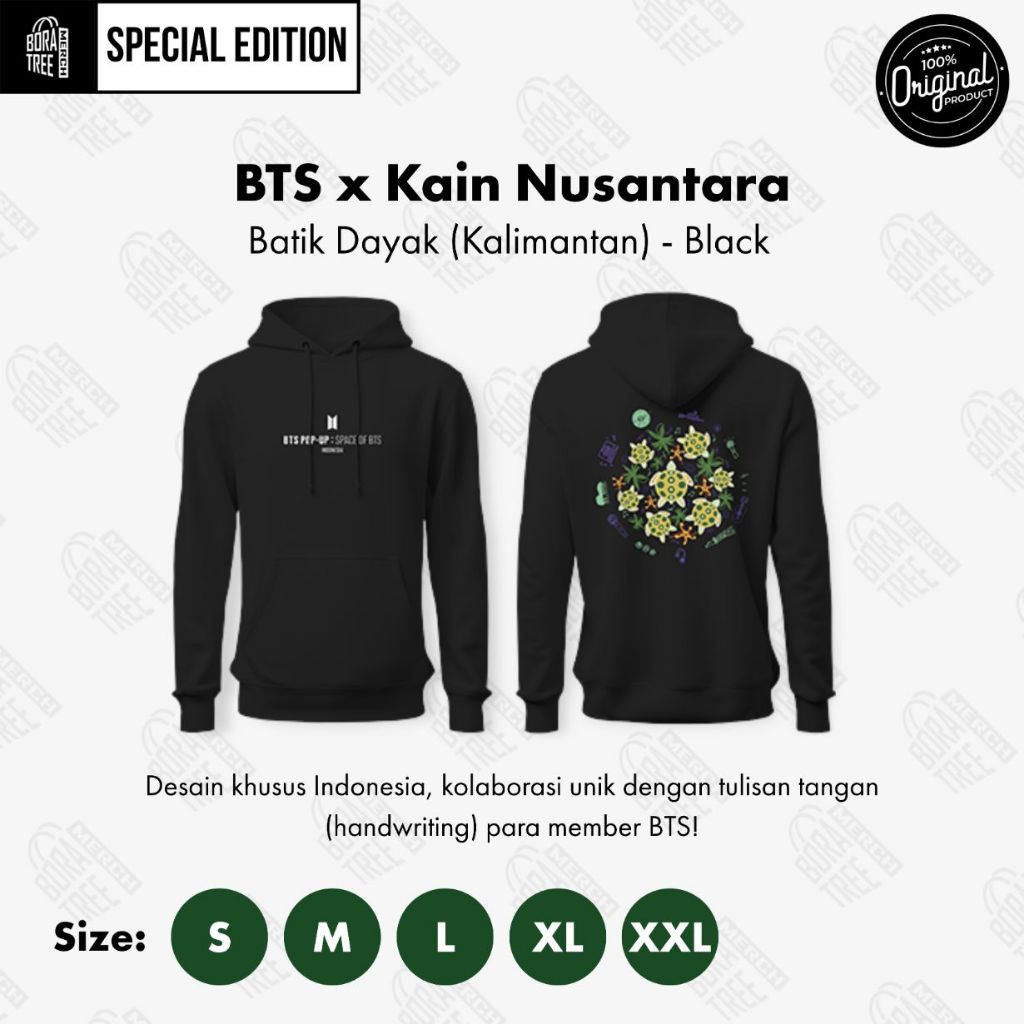 BTS x Kain Nusantara Batik Dayak Spesial Zipped Hoodie Black POP UP STORE INDONESIA