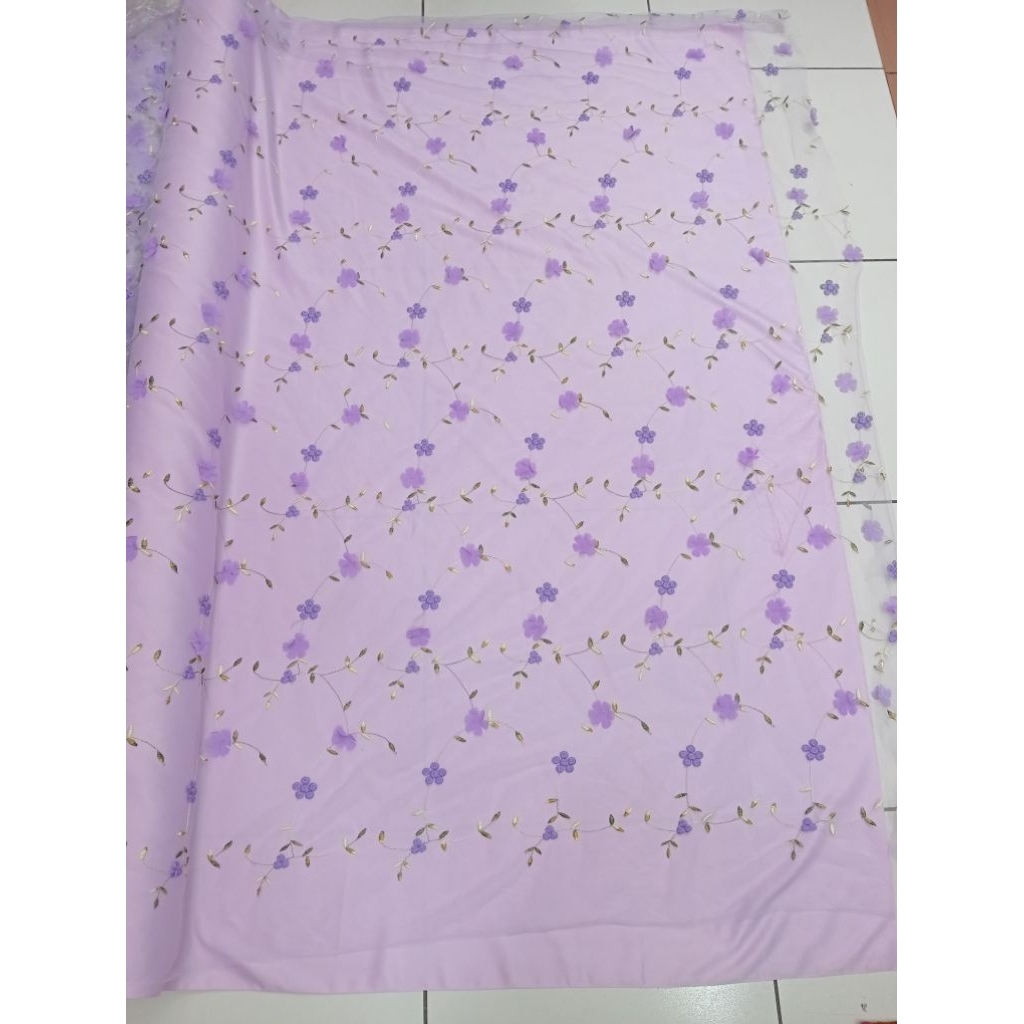 kain/bahan tile bordir 3D/bunga timbul