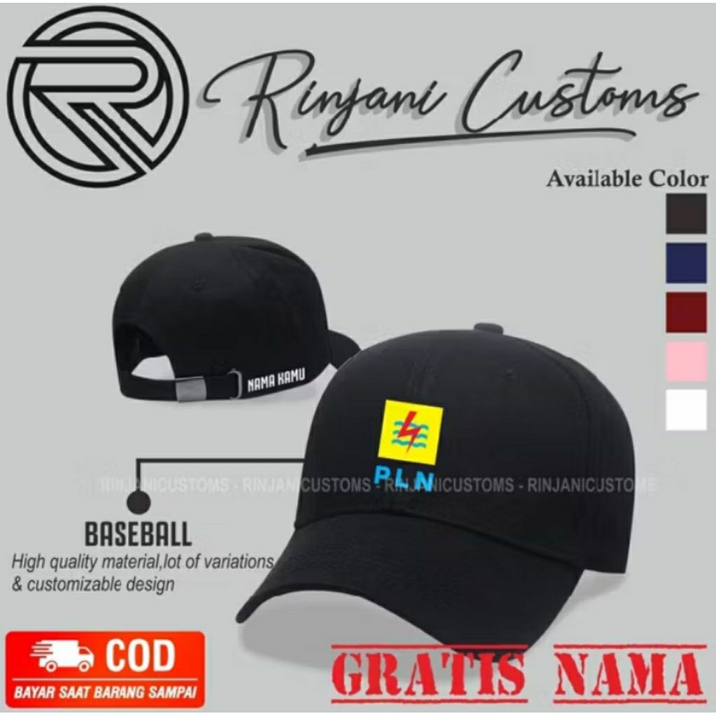 TOPI BASEBALL PLN GRATIS CUSTOM NAMA-TOPI PERUSAHAAN LISTRIK NEGARA-TOPI CUSTOM-TOPI KARYAWAN PLN-TO