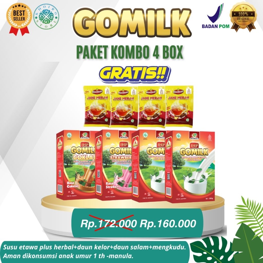 

[ BISA COD + GARANSI ] GOMILK SUSU KAMBING ETAWA PLUS HERBAL TERBAIK PENGGEMUK BADAN / REMATIK / MENAMBAH NAFSU MAKAN/TINGGI KALSIUM/ HIPERTENSI/ MENAIKKAN HEMOGLOBIN 200gr BPOM