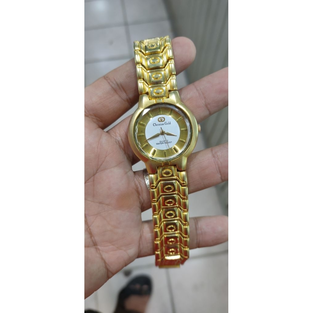 jam tangan pria klasik vintage christian Gold quartz