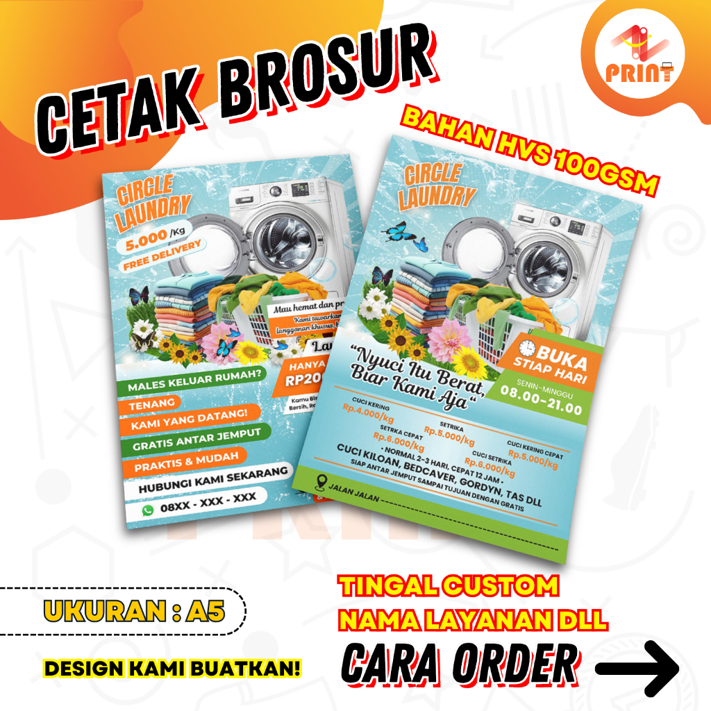 

CETAK BROSUR/FLYER BAHAN HVS 100GSM GRATIS DESAIN | UKURAN A5 (148 x 210 MM) 1 SISI