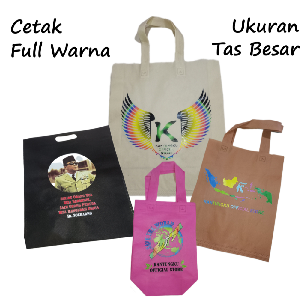 

Tas spunbond / goodie bag custom sablon DTF full warna ukuran besar