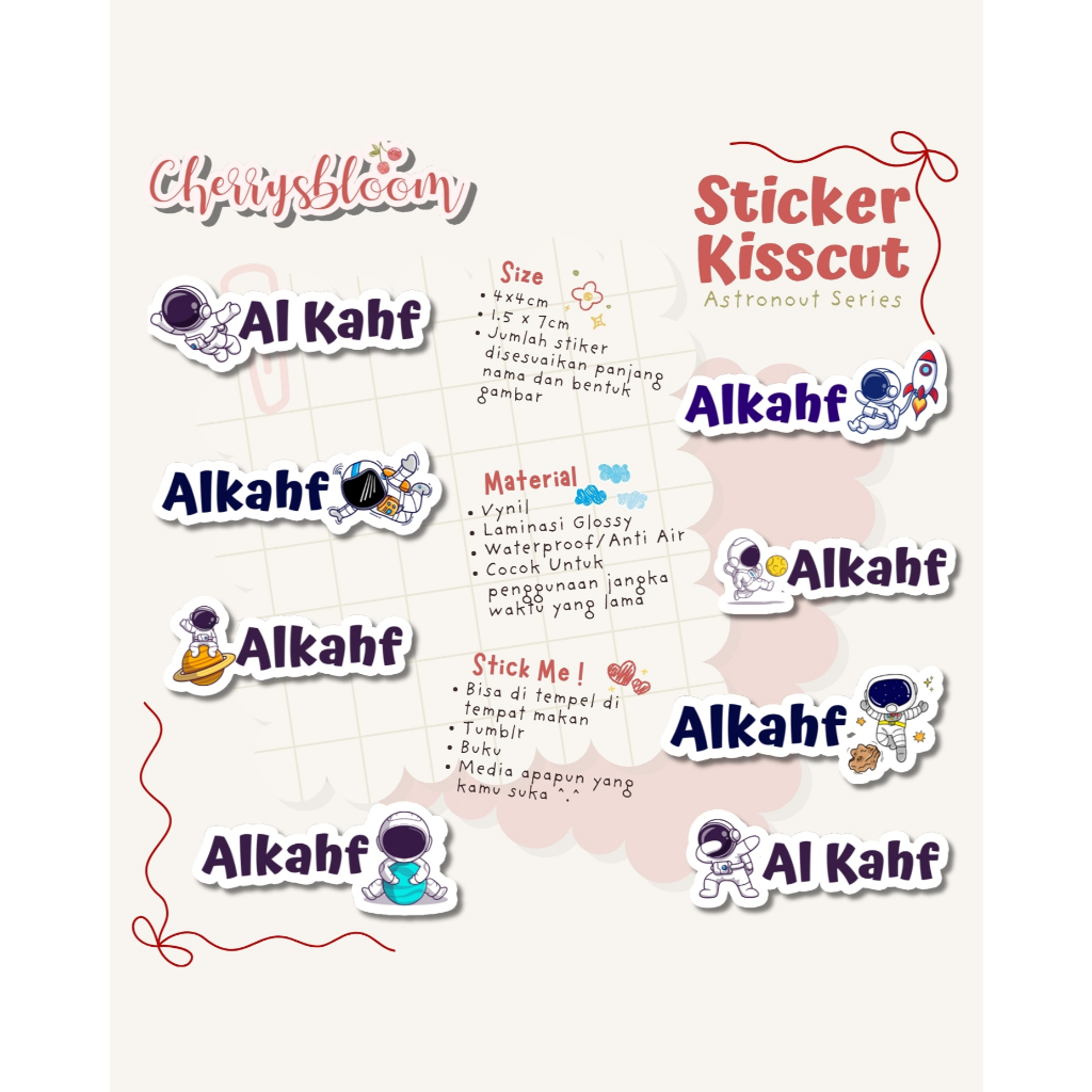 

Stiker Kiss Cut ASTRONOUT Stiker Label Nama Waterproof Tahan Air