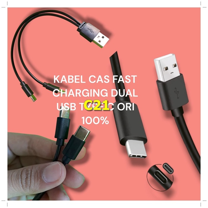 C21 KABEL DATA PENDEK POWERBANK DUAL USB TYPE C TYPE C TIPE 20 CM SUPER FAS  ORIGINAL KABEL DATA