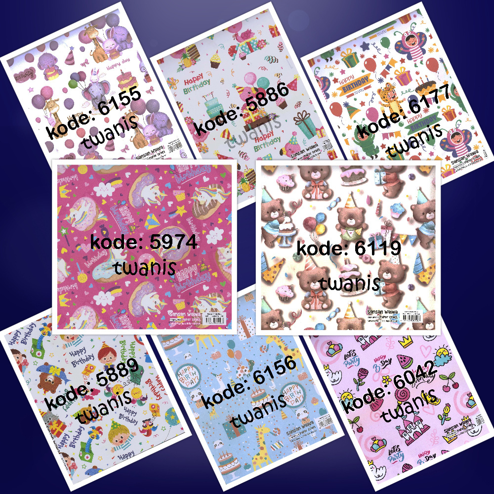 

Kertas Kado Anak Motif Ulang Tahun isi 20 lembar Campur Sesuai Stok