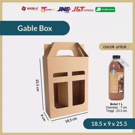 

Gable Box Kardus Packing Jinjing 18,5 x 9 x 25,5 cm for 2 Bottles 1L Corrugated Die Cut