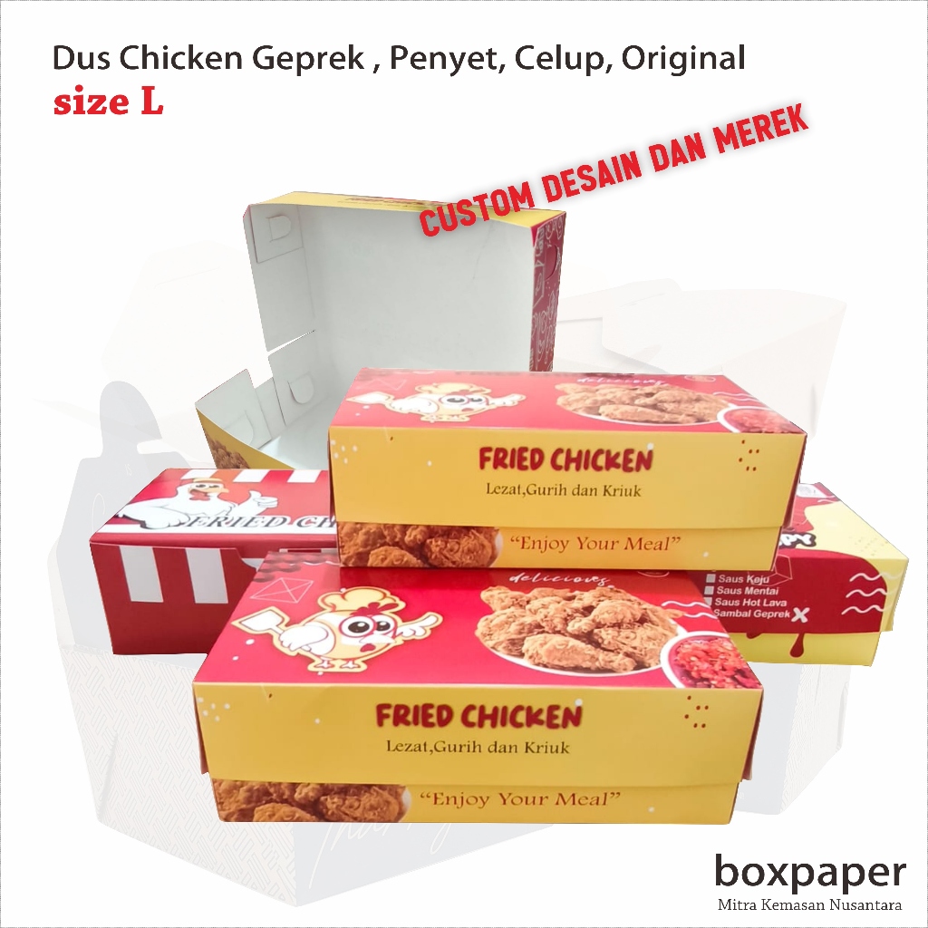 ( Link Khusus Custom Size L 1000pcs)Paper Box Dus Ayam Celup Ayam Geprek Ayam Penyet Ayam KFC Ayam O