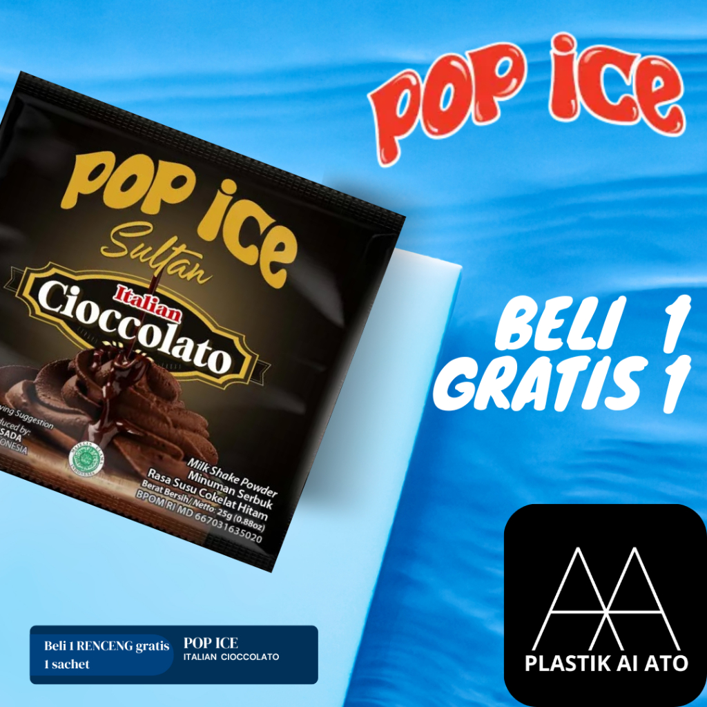 

Pop Ice Milk Shake Powder SULTAN ITALIAN CIOCCOLATO 23 Gr 10 + 1Pcs BONUS 10 PCS SEDOTAN + PLASTIK / Pop Ice