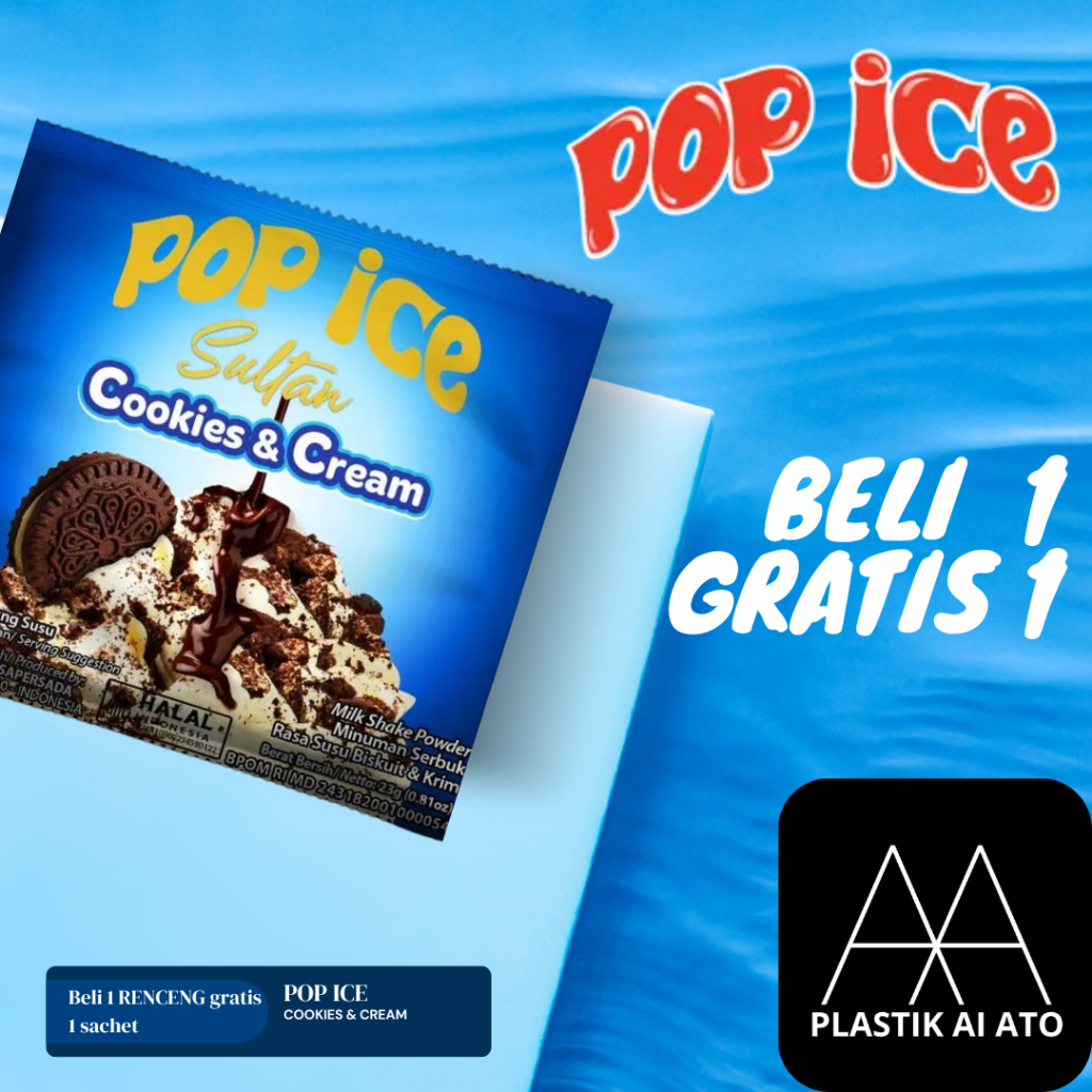

Pop Ice Milk Shake Powder CHOOKIES & CREAM 23 Gr 10 + 1Pcs BONUS 10 PCS SEDOTAN + PLASTIK