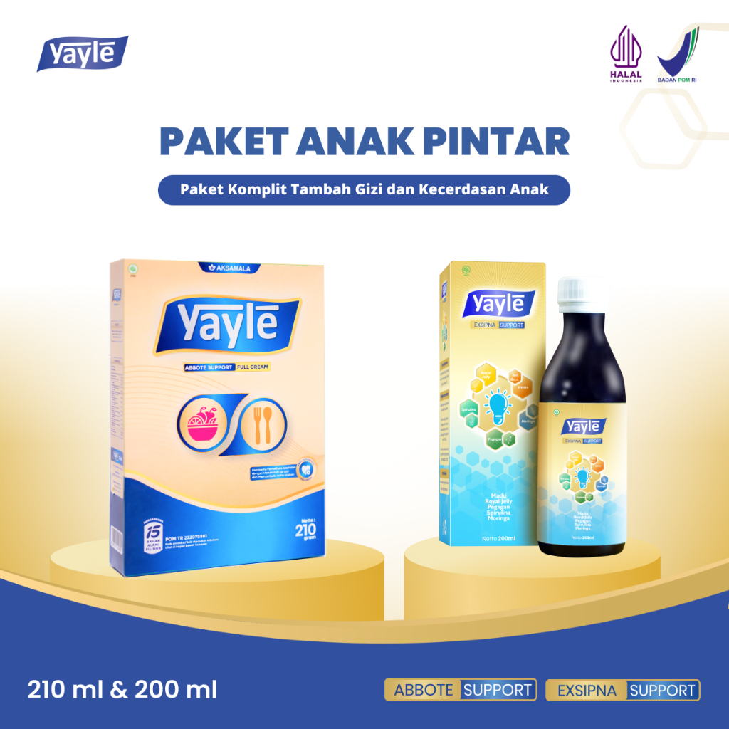 

Yayle Susu Full Cream 210 Gram & Yayle Exsipna 200ml II Menambah Nafsu Makan, Keceedasan, & Lancar Bicara
