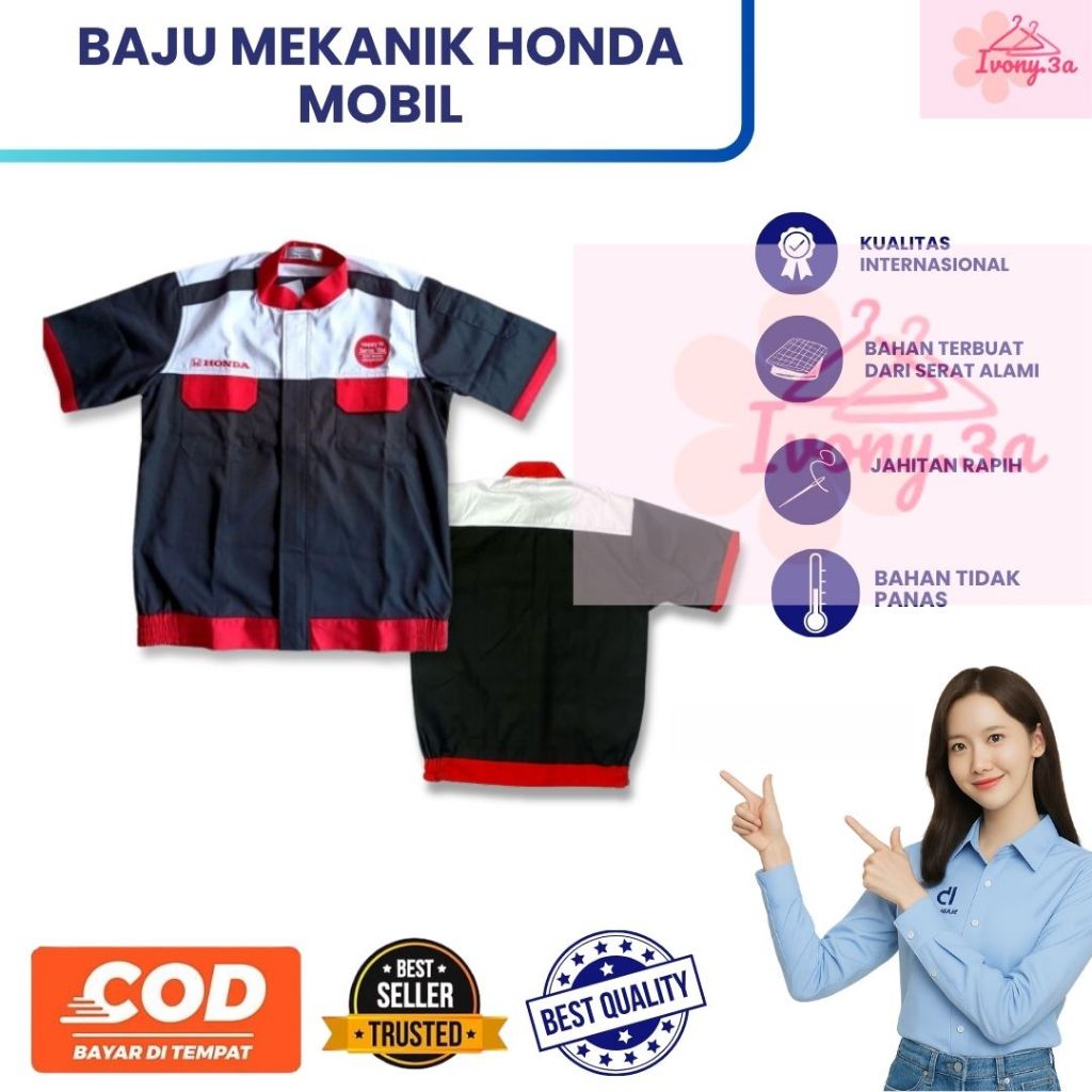 Baju Mekanik Honda Mobil New / Wearpack Honda Mobil / Wearpack Honda Merah Hitam/ Wearpack Bengkel