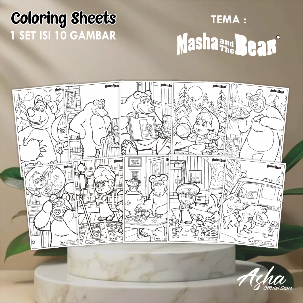 

KERTAS GAMBAR UNTUK ANAK - LEMBAR MEWARNAI ANAK 1 SET ISI 10 LEMBAR GAMBAR MASHA AND THE BEAR UKURAN A4