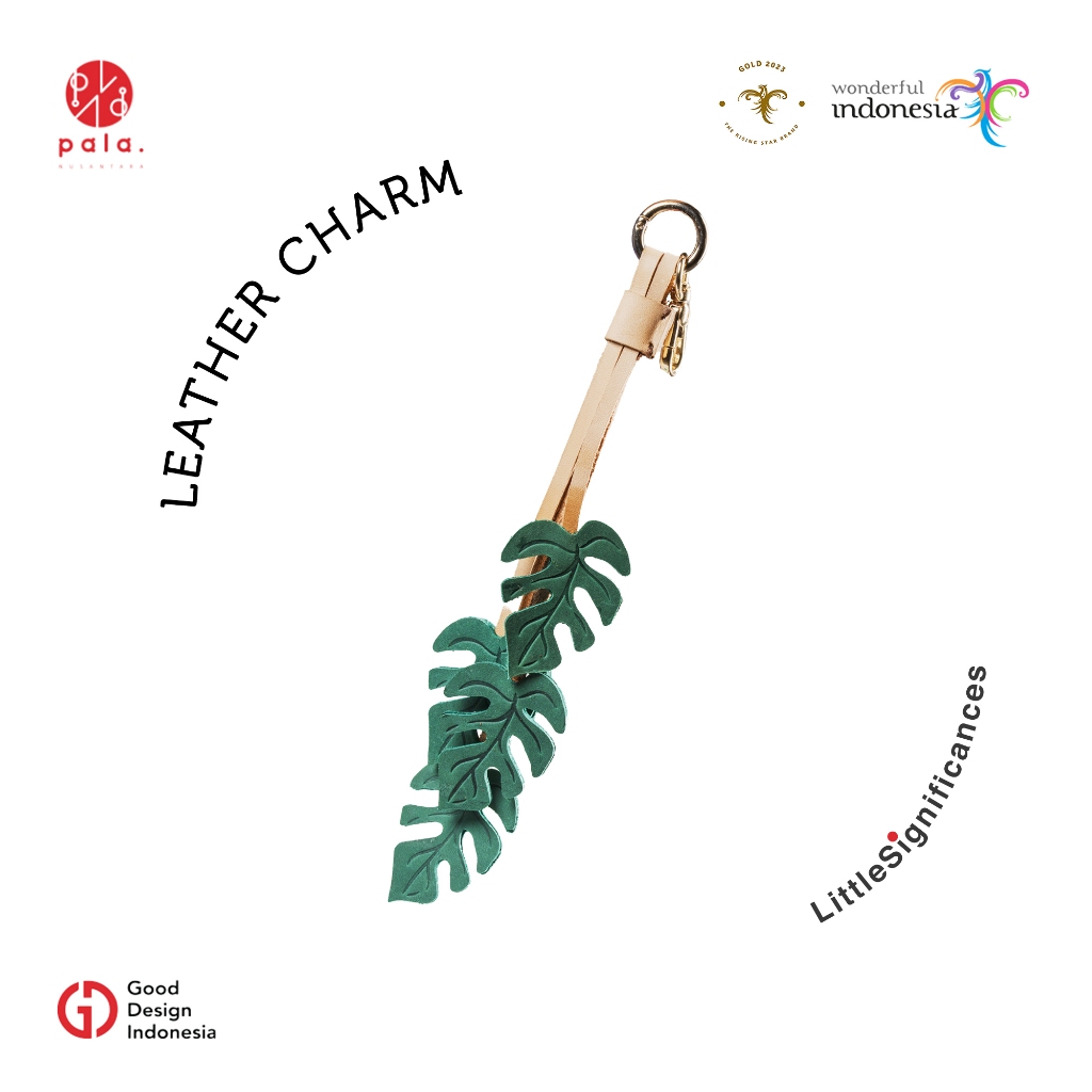 PALA Nusantara Bag Charm Monstera Janda Bolong Kulit Genuine Leather Unik Statement Gantungan Tas Ku