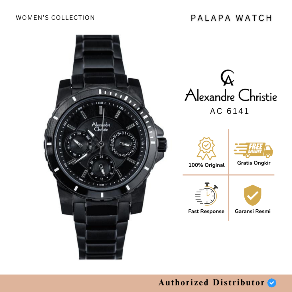 Jam Tangan Wanita Alexandre Christie AC 6141 / AC6141 Full Black Original