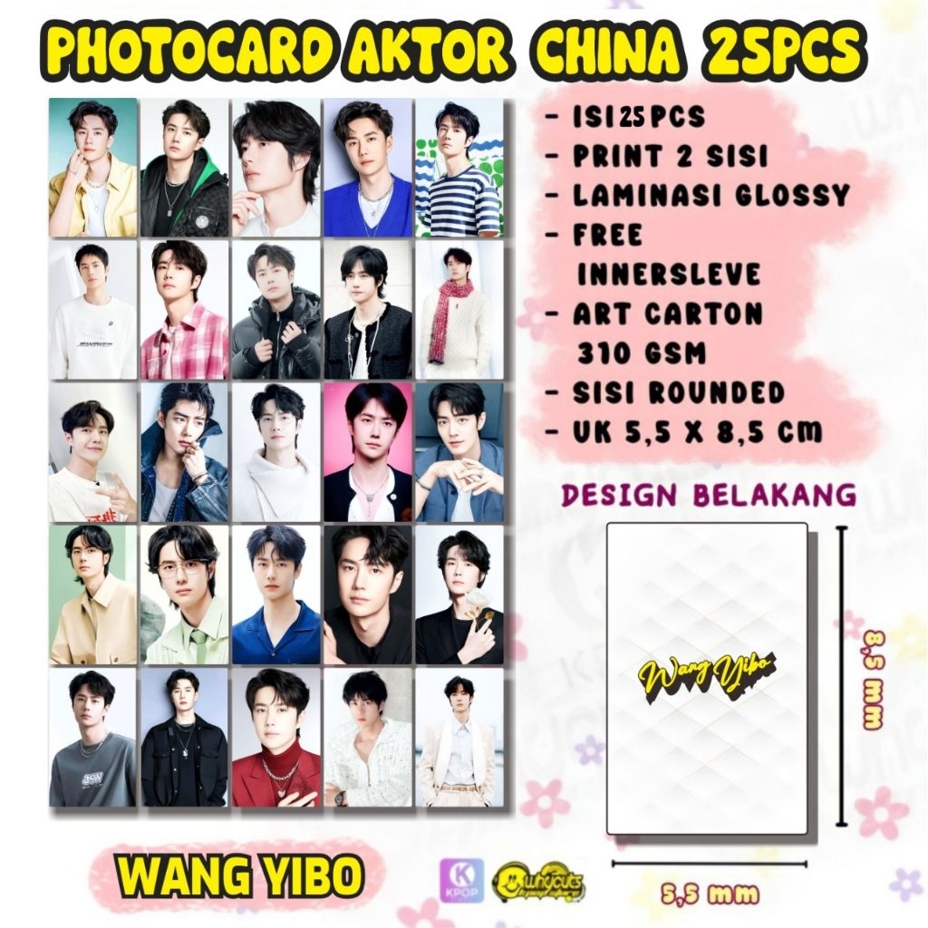[25pcs] PC PHOTOCARD Aktor China WANG YIBO PRINT 2 SISI LAMINASI GLOSSY BAHAN TEBAL ANTI AIR