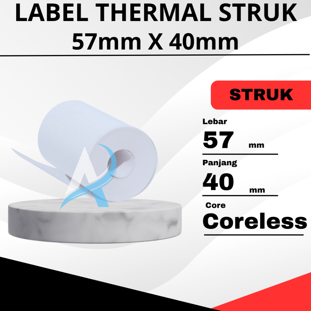 

KERTAS STRUK KASIR PAPER ROLL 57x40 KASIR EDC, KASIR PRINTER MINI BLUETOOTH 57MM CORELESS