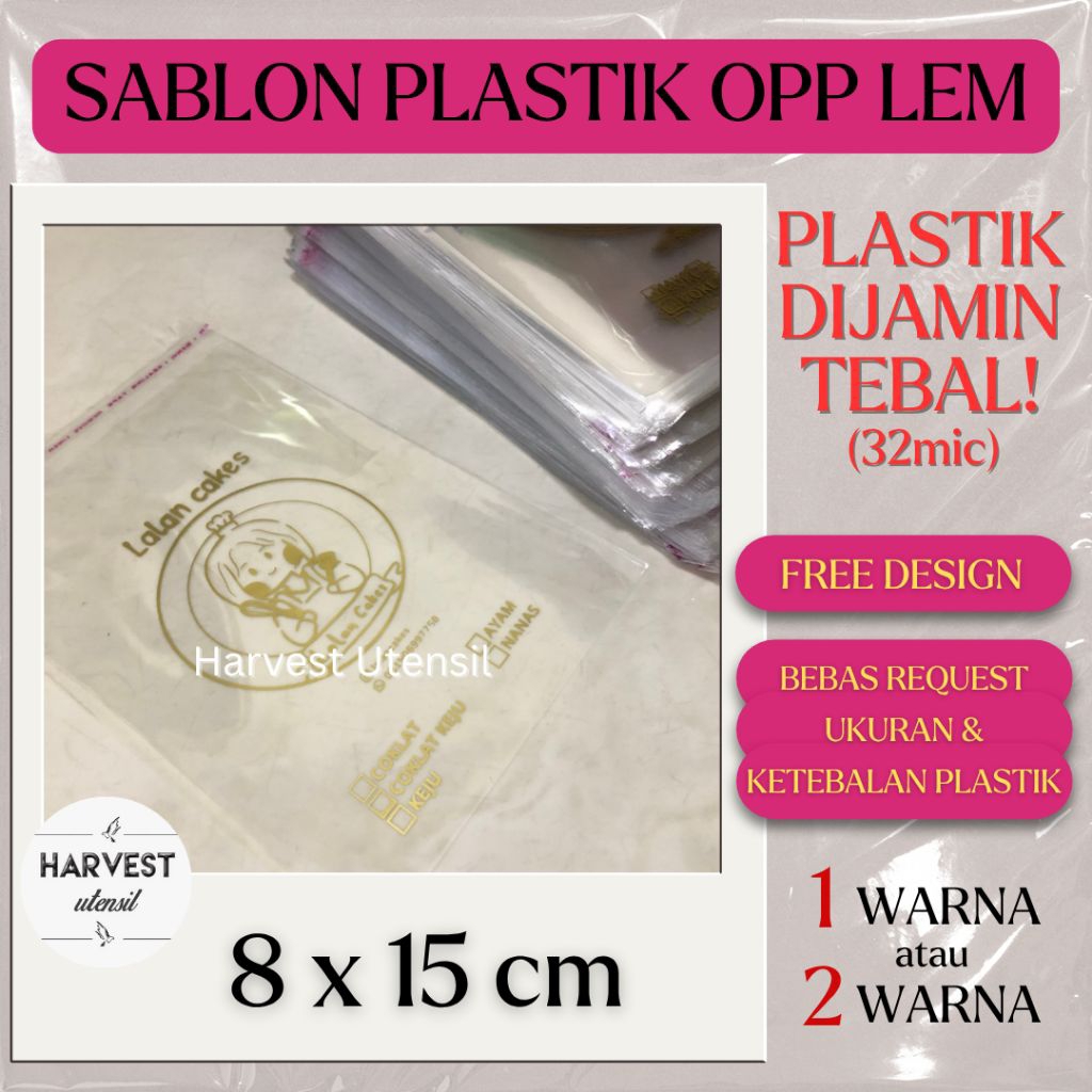 

Sablon Plastik OPP Lem 8x15 cm Roti Sendok Garpu Makanan Jajanan Tebal