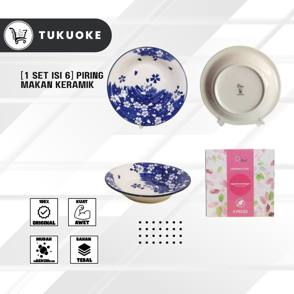 [1 Set Isi 6] Piring Makan Keramik Wadah Makan Keramik