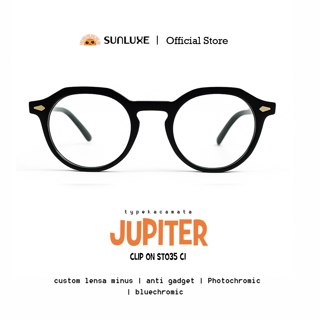 SUN OPTIK - Kacamata SUNLUXE JUPITER ST035 C1 | Maks. minus 4 Cyl 2 | Bulat klasik | Proses Cepat la