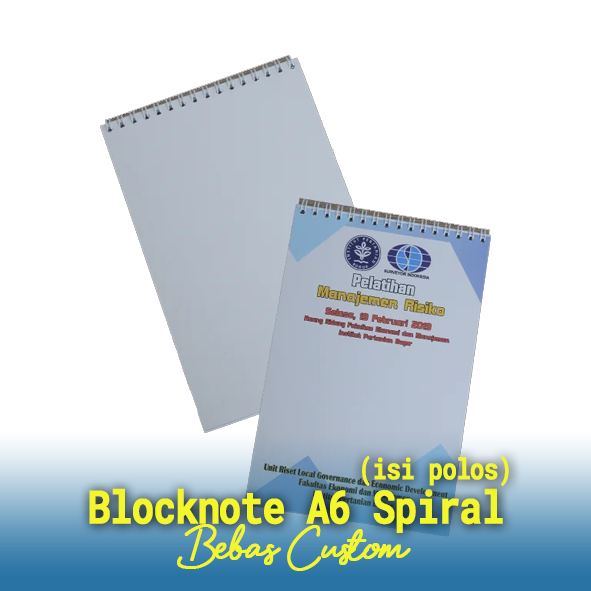 

Blocknote Spiral Isi Polos Cover Full Color Ukuran A6 CUSTOM, Blocknote Finishing Spiral, Notebook Murah Meriah, BlockNote isi 50 Lembar